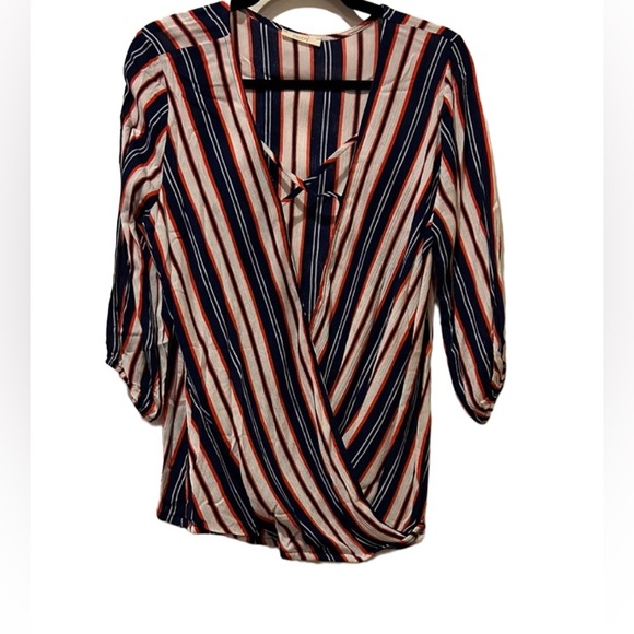 ODDY Other Oddy Navy And Navy Striped Gauze Blouse With Cross Front